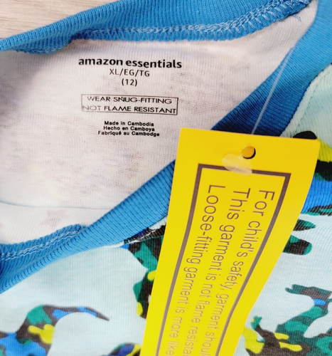 Boys Sz 12 Pajama Set Long Sleeve Dinosaur Camo Blue & Colorful Tigers - 2 Pair - Picture 6 of 13