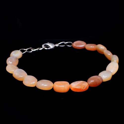 Oval Shape 75.00 Cts Natural 7" Long Peach Moonstone Beads Bracelet NK 89E58