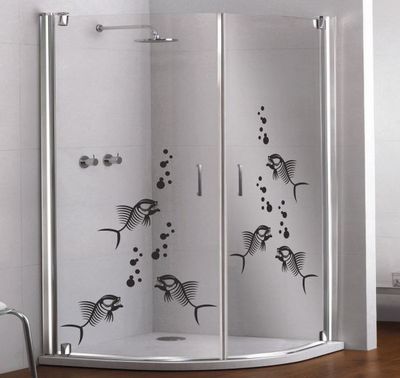 Glas Dekor Aufkleber Fenster Dusche Bad Tattoo Style 12x Piranha Blasen Fisch 38
