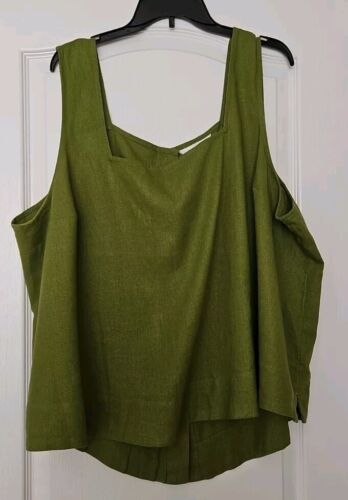 LC Lauren Conrad Women's 3X Linen Blend Button Back Green Tunic Sleeveless NB040