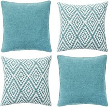 HPUK Throw Pillow Covers Set of 4 Geometric Design Linen Cushion - Aqua Blue