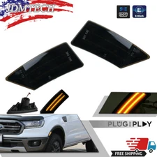 FOR 2019-2020 FORD RANGER AMBER LED FRONT BUMPER SMOKE SIDE MARKER LIGHTS PAIR