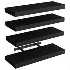 Black Wall Mounted Floating Shelves Rustic Wood Set of 4 15.8-Inch Storage