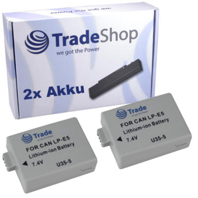 2x AKKU 1200mAh für Canon EOS-450D 500D 1000D LP-E5 LPE5