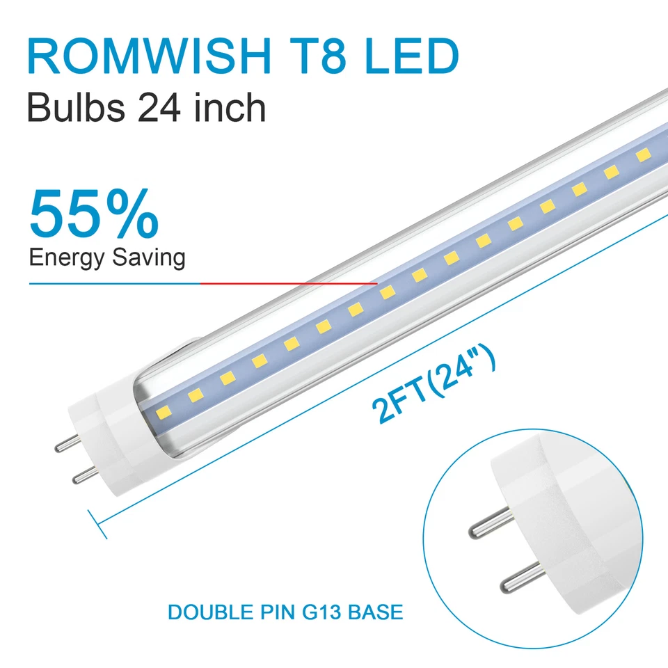 9W 2FT LED Shop Light 6000K Bi Pin G13 2FOOT LED Tube Light Bulb Super Bright - Image 2 of 4