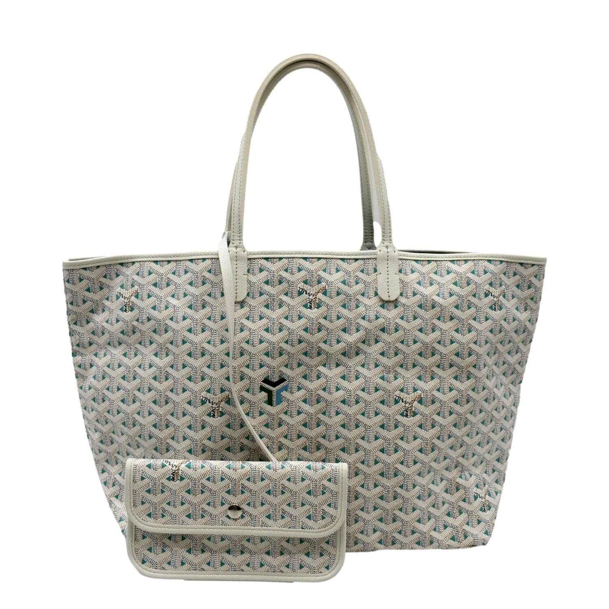 GOYARD Saint Louis Claire Voie Chevron Print Coated Canvas Tote Bag White