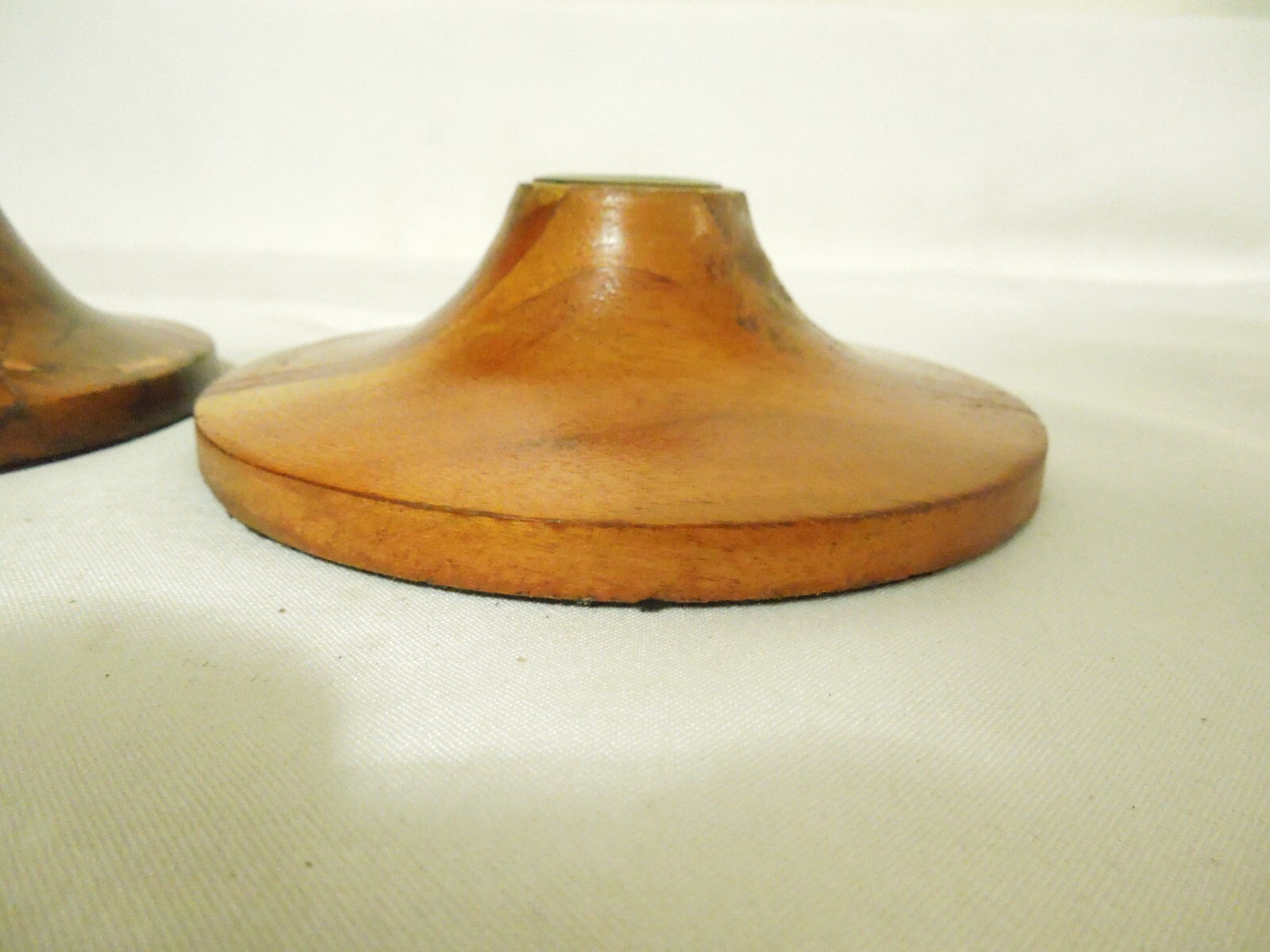 Vintage Taper Candle Holders Set of 2 Wood with Brass Inserts 5" & 4" Diameters