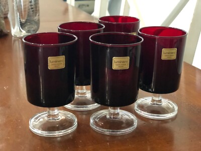 MCM Verrerie D'Arques Ruby Red Cordial Wine Glasses Luminarc France 5 pc, 4  ht