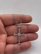 Cross elegant necklace pendant simulated diamonds size 40mm by 26mm