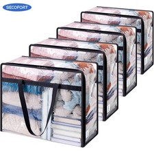 Secofort Foldable Clear Clothes Storage Bags, Plastic Blanket Storage Bag