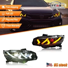 Full LED Projector Headlights For 2016-2021 Honda Civic Black Sequential Signal
