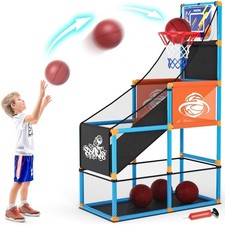 Adjustable Height Indoor Outdoor Basketball Hoop Set with 4 Balls Air Pump