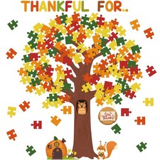 Thanksgiving Classroom Bulletin Board Decorations Fall Tree Puzzle Cutouts