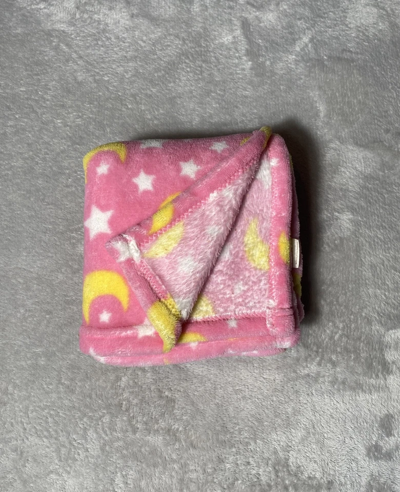 Cómoda Manta Rosa Bebé Amarillo Luna Blanco Estrellas Felpa Suave Vellón Lovey 28"x29" Foto 2 de 4