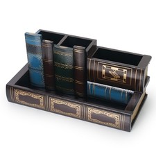 DreamsEden Vintage Pen Holder Library Book Design Wooden Caddy Books