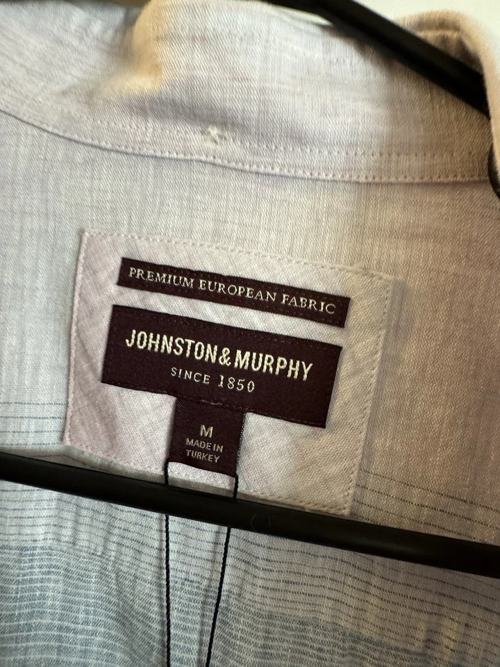 Johnston & Murphy Men's Long Sleeve Shirt Medium Blue, Beige Ombre, Button Front Foto 4 de 4