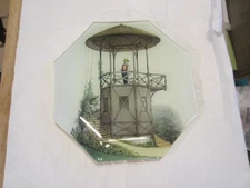 John Derian 8” Octagonal Man on Tower Painted & Decoupage Glass Plate NR