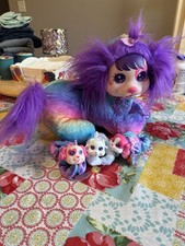 Puppy Surprise Rainbow Tie Dye Plush Mom Dog with 3 Puppies Stuffed Animal Pouch