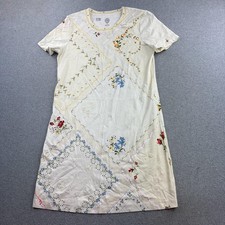 Tory Burch Dress Womens Small White Floral Sequin Patchwork T-Shirt Midi