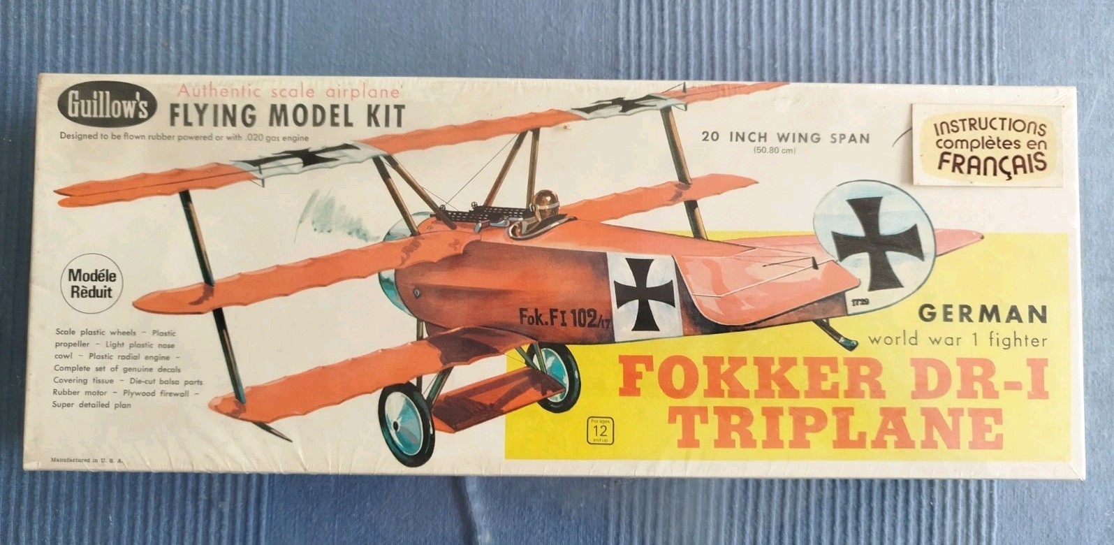 Kit de construction Fokker DR-1 Triplane Guillow's 204 cadeau collectionneur