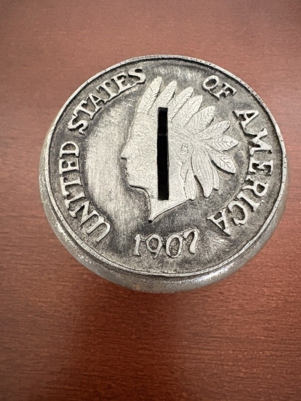 Antique 1907 Large Indian Head Coin Still Bank