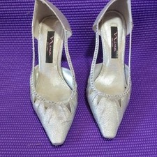 Nina New York Silver Metallic Rhinestone d'Orsay Pointed Toe Stiletto Pumps