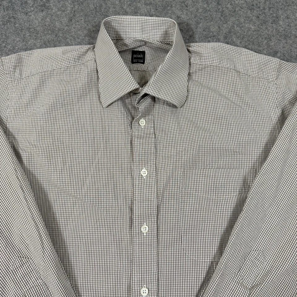 Camisa de vestir IKE Behar New York manga larga abotonada calce para hombre talla 15,5/35 gris Foto 3 de 4