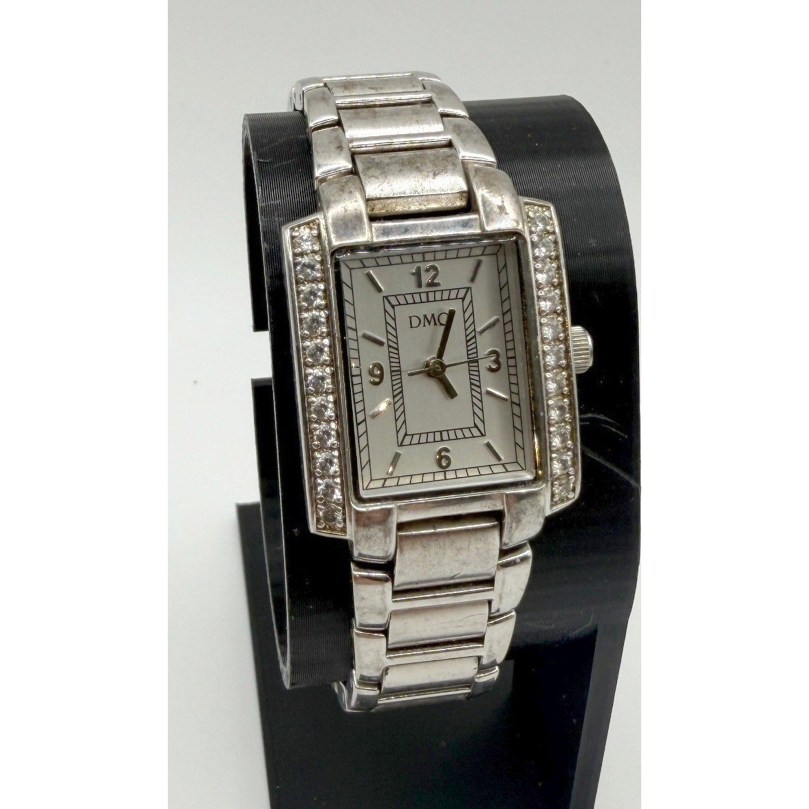 DMQ Silver Tone Rectangular Watch Rhinestone Beze… - image 1