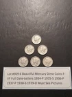Lot #909 6 Beautiful Mercury Dimes 1934-P 1935-S 1936-P 1937-P 1938-S & 1939-D