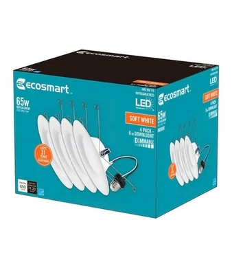 ECO-SMART EcoSmart 6 in. Integrated LED White Canless New Construction or Remodel Dimmable
