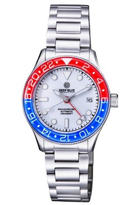 Deep Blue AQUA DIVER GMT AUTOMATIC 40MM RED/BLUE BEZEL WHITE DIAL NEW