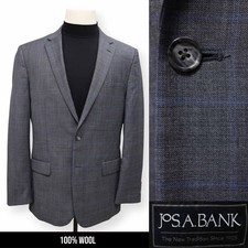 JOS A BANK mens gray blue WINDOWPANE sport coat suit jacket blazer SLIM FIT 44 L