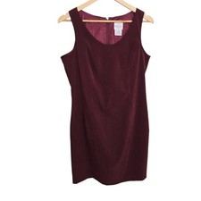 TR Bentley Burgundy V-Neck Sleeveless Sheath Dress Size 14 Vintage Chic 90s