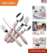 Colorful 20-Piece Pink Stainless Steel Flatware Set with Polished Finish