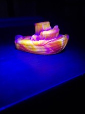 Boyd Vaseline Orange Swirl Slag Glass Teddy Tugboat Boat Glows!!!