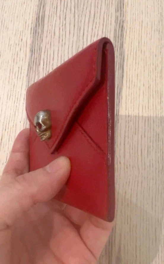 Alexander McQueen TARJETERO Cartera Calavera Cuero Rojo Foto 4 de 4