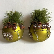 Pier 1 Glass Pinecone Branch Ornaments Set Of 2 Green Woodland Rustic Lodge