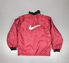 Vintage Nike Big Swoosh Reversible Jacket Boys Large Black Red 90s Full-Zip