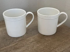 Kate Spade New York Lenox Wickford Coffee Mugs Set Of 2 Cups White Bead Edge