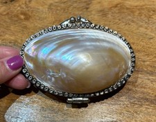 Vintage Mother Of Pearl Trinket Jewellery Clutch Silver Tone Edged Small Size