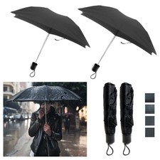 2 X Fold Umbrella Mini Portable Compact Emergency Weather Travel Black 36"