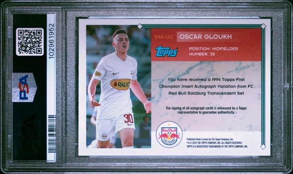 2023-24 Topps Transcendent RBS Oscar Gloukh On Card Auto Black /10 RC PSA 9 - Image 2 of 3