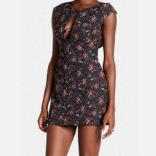 Free People Dress floral jacquard knit keyhole mini womens Navy Blue (size 0)