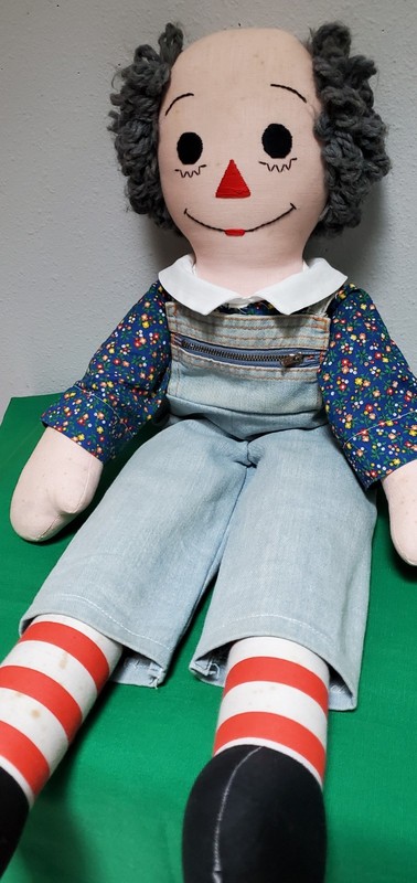 Vintage Raggedy Ann / Gray Hair Grandpa /Grandfather  Handmade Rag Doll  27"