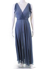 Jenny Yoo Womens Sheer V Neck Slate Cassie Gown Blue Size 0P 11709557