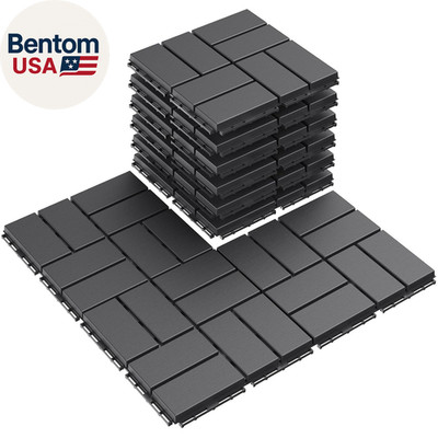 Plastic Interlocking Deck Tiles, 9 Pack Outdoor Patio Flooring, 12''X12'' Interloc