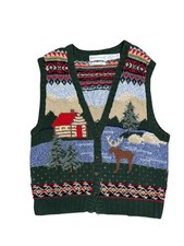 Vintage Robert Scott Ltd Hand Knit Sweater Vest Cottagecore Cabin Moose Scenic L