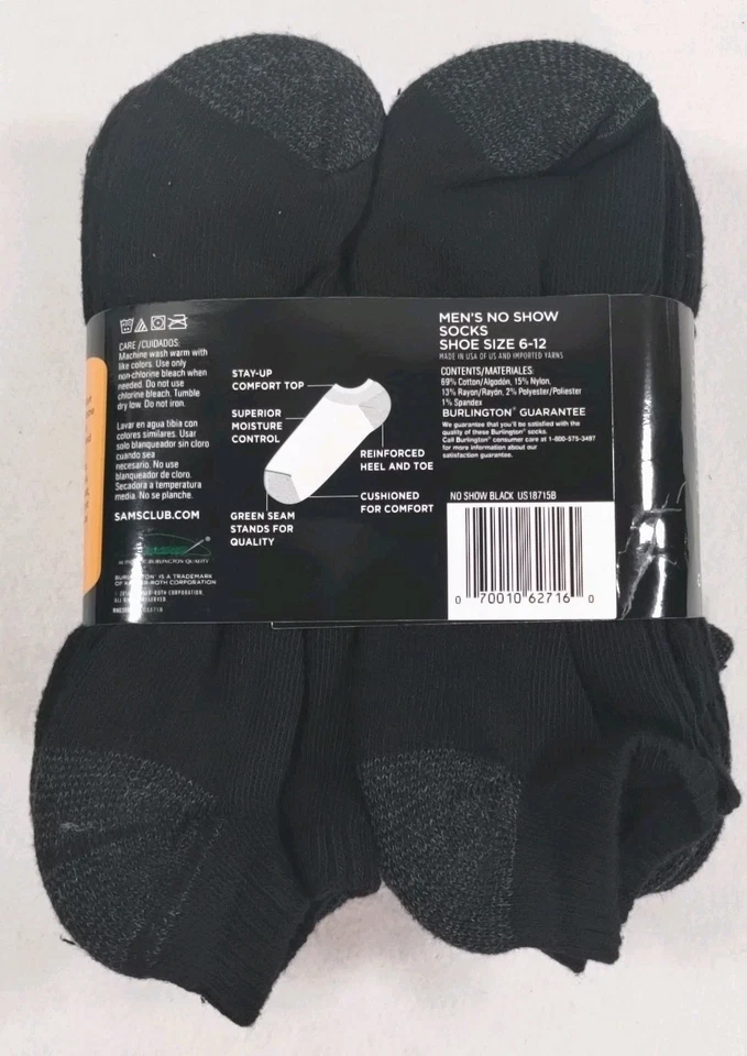 Calcetines Burlington Comfort Power No Show para hombre 10 pares grandes 6-12 negros Foto 2 de 4