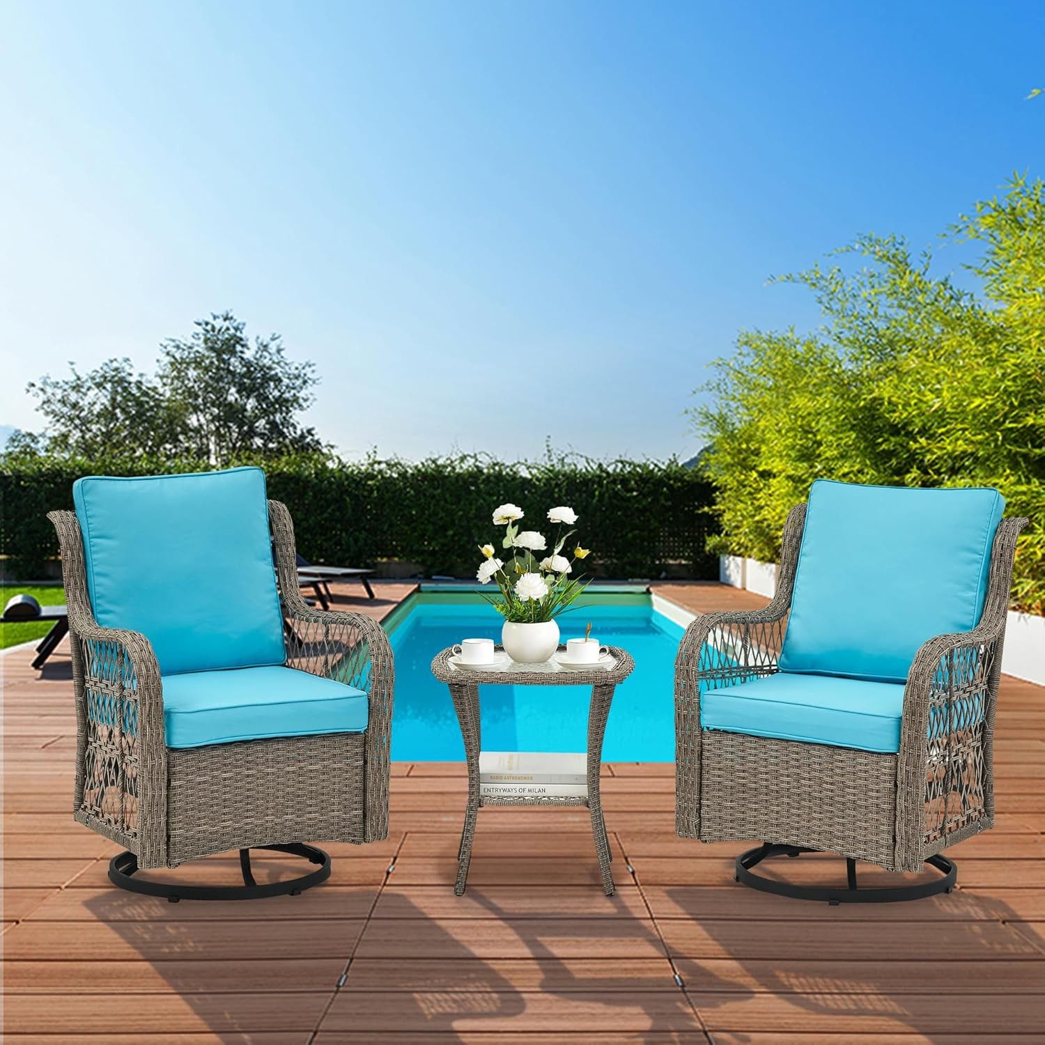 S, Swivel Rocking Chair Set Of 2 With Side Table