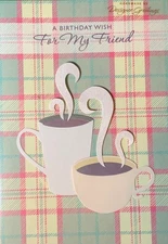 Designer Greetings UNUSED Birthday Card Friend Cellophane Package Coffee Cups